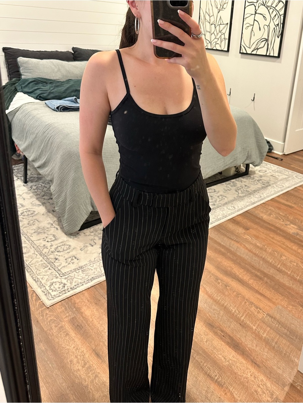 NWT Express Black Pinstripe Wide-Leg Pants Trousers